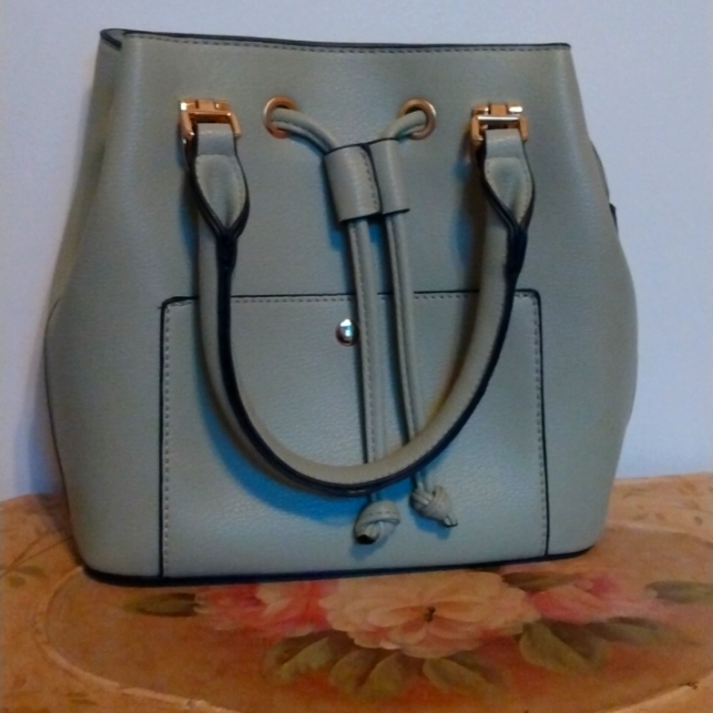 Retro vintage mint green drawstring purse